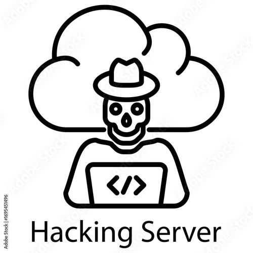 Hacking Server Outline Style. Vector Illustration For Graphic Design