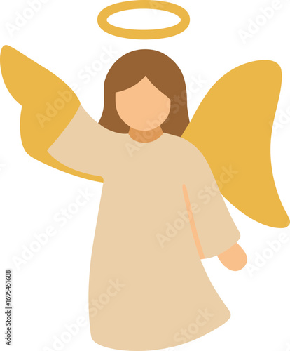 Flat Simple Style Angel Illustration with Halo and Wings Graphic
