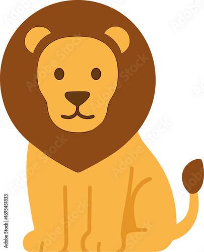 Simple Flat Style Sitting Lion with Mane Wild Animal Illustration
