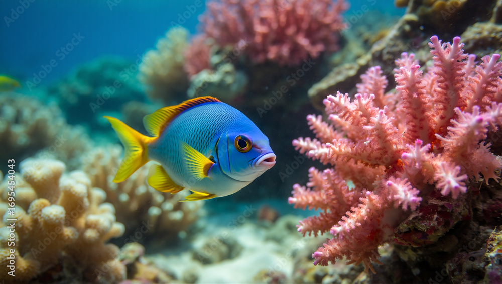 Fototapeta premium Explore the breathtaking beauty of tropical fish and coral reefs, a stunning natural paradise.