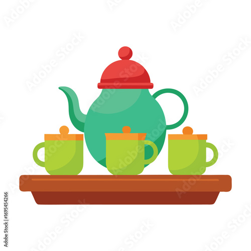 Traditional wooden tea tray with ceramic cups and teapot for a serene beverage experience