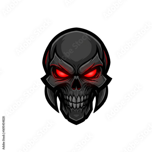 An esport-style skull mascot logo with fierce glowing eyes, strong bold outlines, and powerful aggressive appearance for gaming teams