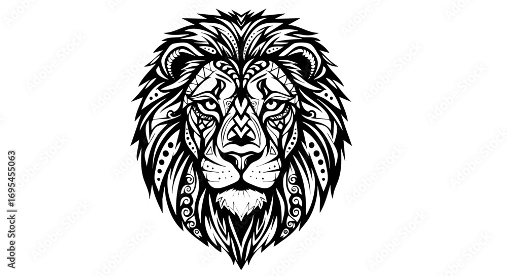 Obraz premium Geometric lion head tribal vector design black illustration