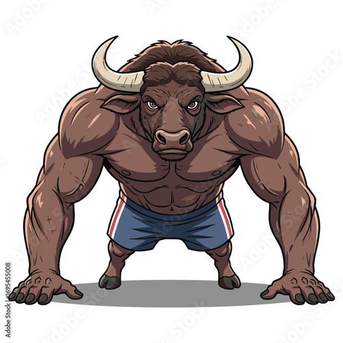 Strong Muscular Bull Cartoon Character for Mascot Logo Design and Branding Projects