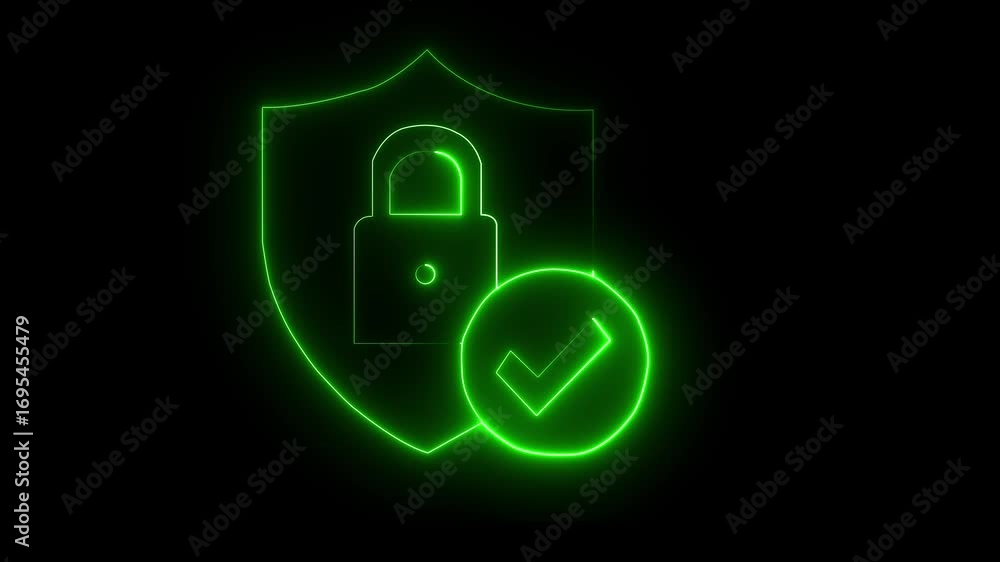 glowing neon blue color lock animation icon security privacy password ...