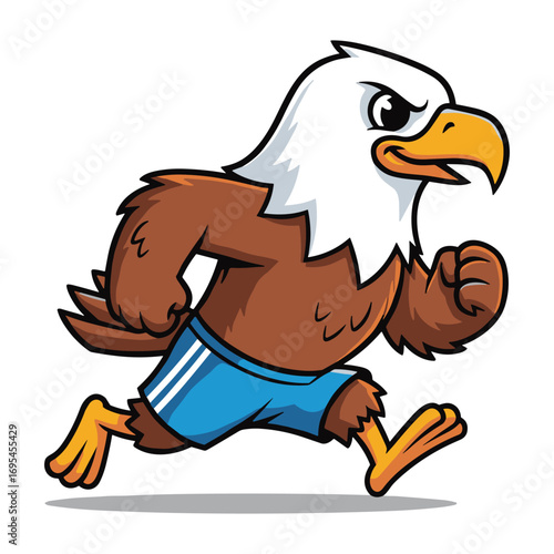 Cartoon Eagle Character Running Illustration for Mascot Design or Sports Branding Graphics