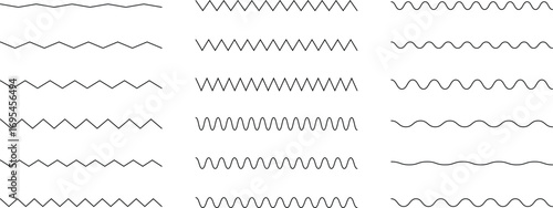 Set of wavy zigzag lines. Zigzag lines. Curvy lines collection. Vector water waves. Wavy zigzag lines. Zigzag vector elements. Waves line set. Wave ornament pattern