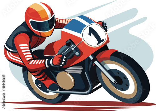 Dynamic vector illustration of a motorcycle racer, emphasizing speed and agility on a racing circuit.
