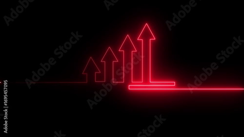 abstract Glowing neon line icon and up arrow isolated on transparent black background. Arrow growth .Neon red arrow growth .Neon line icon and up down arrow isolated on transparent black background.