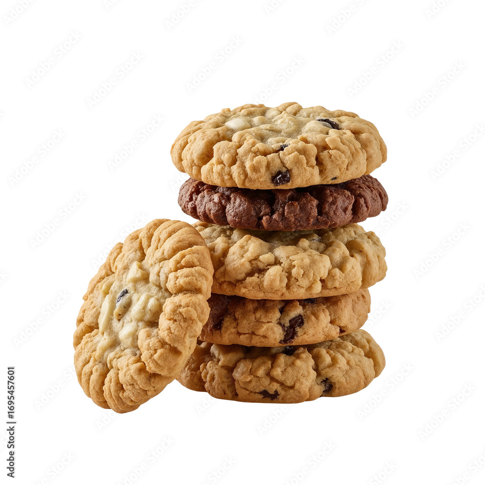 Stacked array of homemade oatmeal raisin cookies on a dark contrasting background Stacked array of homemade oatmeal raisin cookies on a dark contrasting background