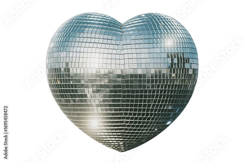 Sparkling heart disco ball reflects light, creating a vibrant, celebratory atmosphere for events