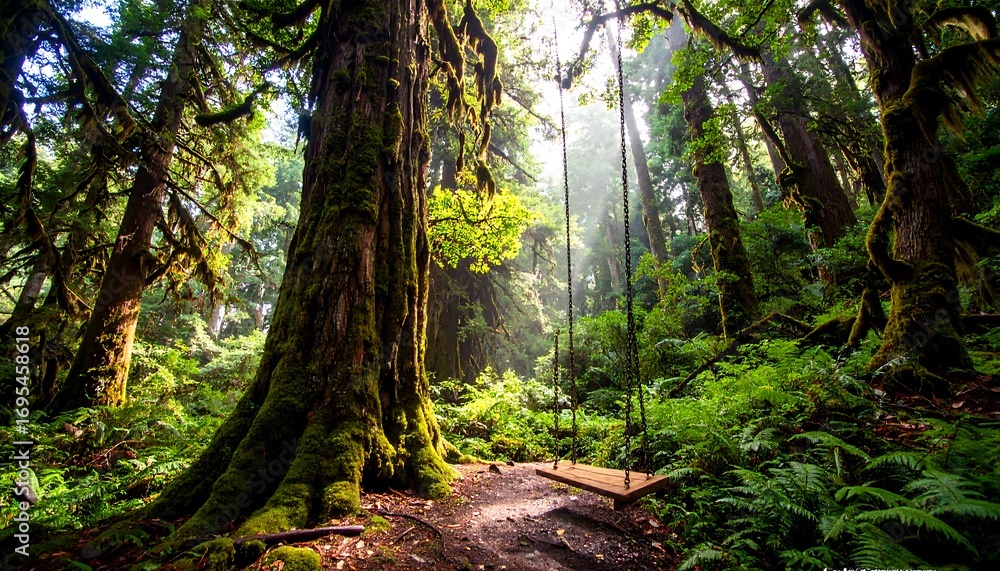 Fototapeta premium Lush forest with swing