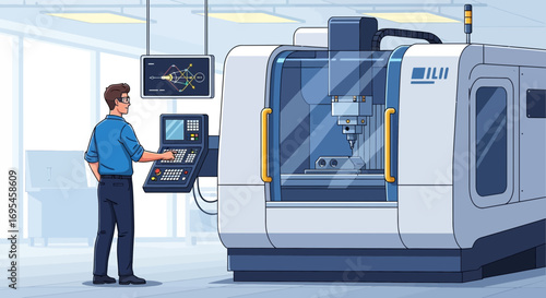 Industrial CNC Machine Vector Illustration
