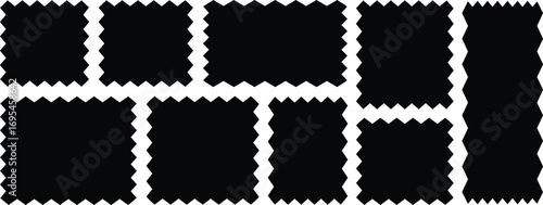 Geometric shapes with scallop and zigzag edges set. Set of frames with zigzag edge, scallop edge shapes. Zig zag edge rectangle shape. 