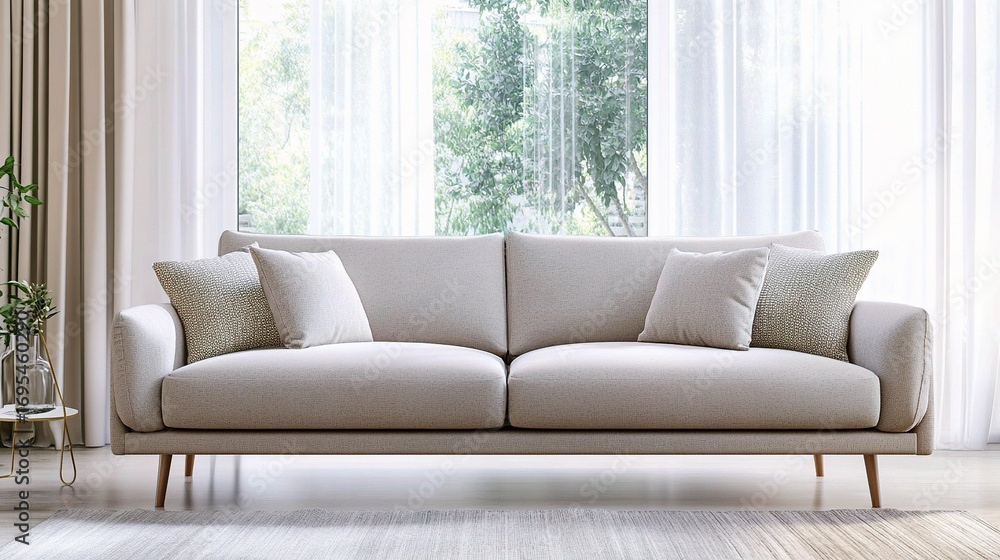 Fototapeta premium Minimalist sofa in a modern living room, embodying simplicity and calm elegance.