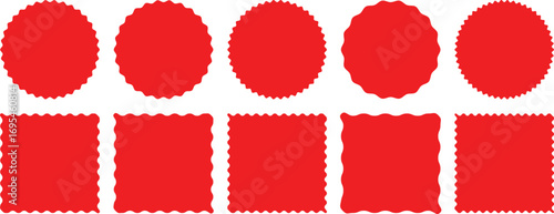 Rectangle, circle shapes with scallop and zigzag edges set. Zig zag edge rectangle shape. Silhouette stickers circle, square, oval and rectangle labels. Jagged rectangular shape box element set 