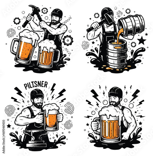 A strong man, a brewer, making and enjoying beer.