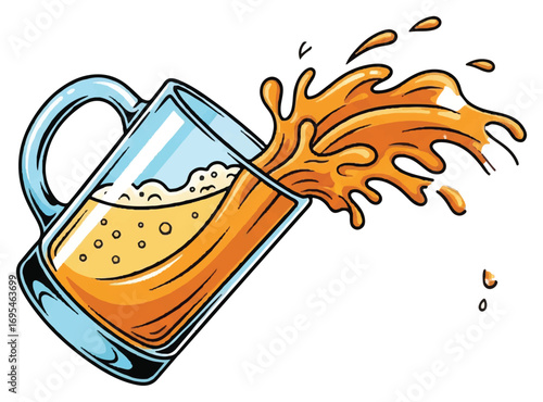 Cartoon illustration of a beer mug spilling its contents.