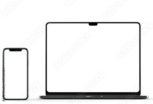 Mockup featuring a phone and laptop with blank screens, ideal for showcasing app or website designs