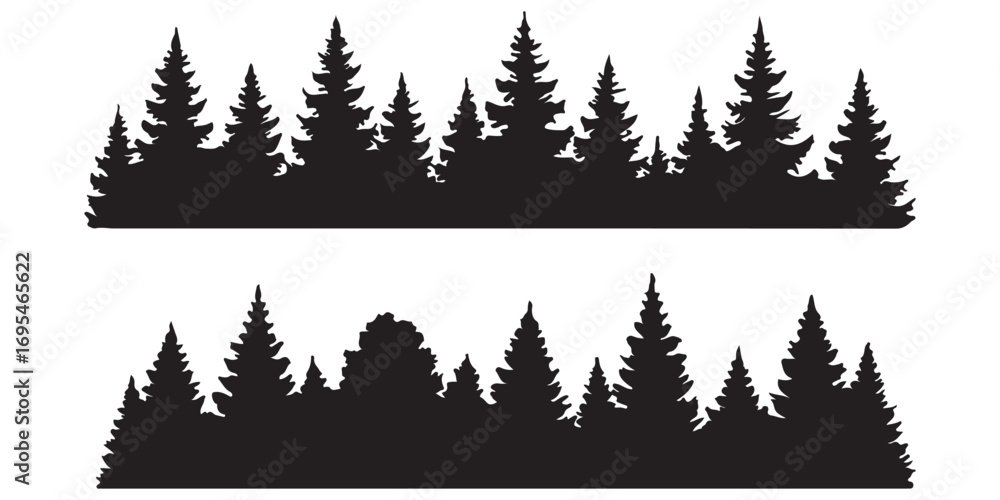 Fototapeta premium Set of tree line forest trees silhouette