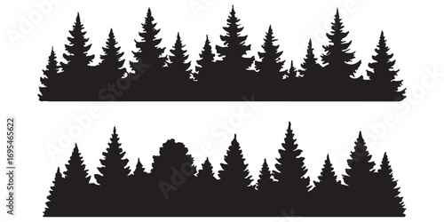 Set of tree line forest trees silhouette