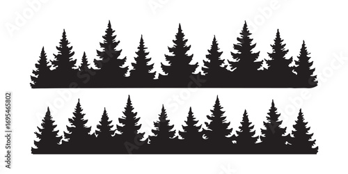 Set of tree line forest trees silhouette
