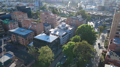 Bogota's northern area taken from the sky, with its characteristic buildings and its usual traffic