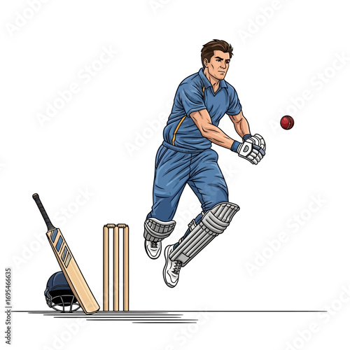 Dynamic cricket player catching a ball near wickets, perfect for sports content, team spirit ads, or athletic competition campaigns in a winning season
