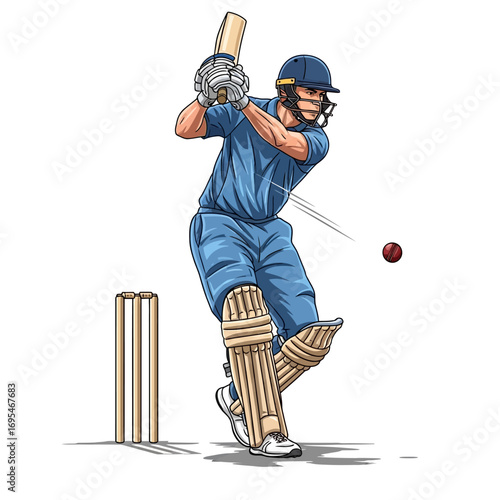 Passionate cricket player hitting ball with bat near wicket, showcasing power and skill during exciting match, perfect for sports marketing campaigns