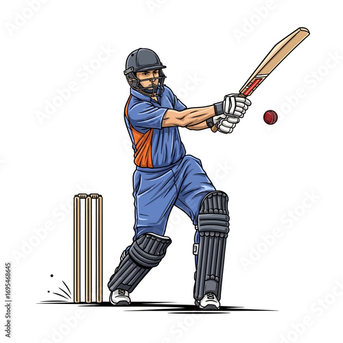 Dynamic cricket batsman in action hitting the ball with powerful swing, ready for the game and victory, a stunning design