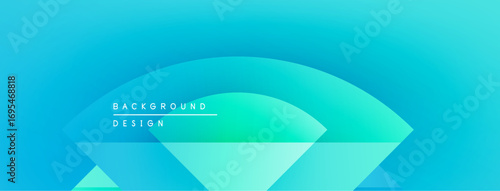 Abstract gradient background. Blue, turquoise hues blend smoothly. Minimalist design features geometric shapes, text elements present. Modern aesthetic.