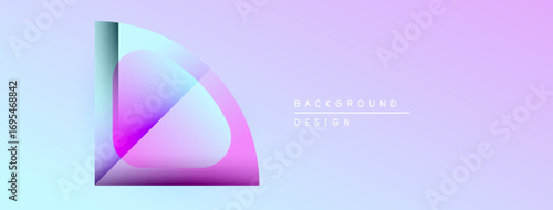 Abstract design features vibrant gradient shapes. Soft purple, blue hues create modern background. Minimalist aesthetic, clean lines present.