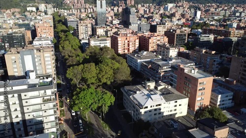 Bogota's northern area taken from the sky, with its characteristic buildings and its usual traffic