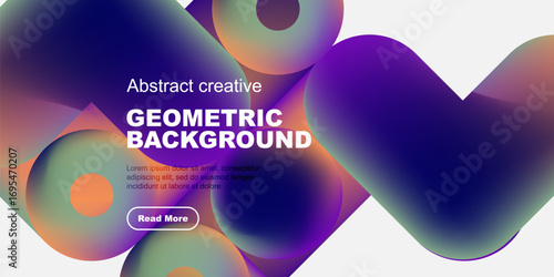 Vibrant abstract shapes overlap, creating dynamic colorful background. Text promotes further exploration. Modern design elements present.