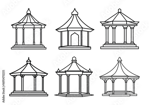 pavilion line art, black outline, vector and illustration