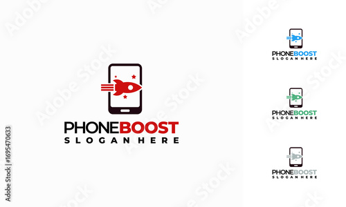 Modern Phone Booster logo with rocket symbol, Elegant Fast Phone logo template vector