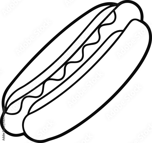 hot dog line art, black outline, vector and illustration