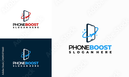Modern Phone Booster logo with rocket symbol, Elegant Fast Phone logo template vector