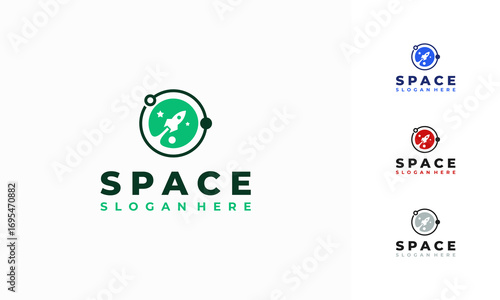 Spaceship Logo designs concept vector, Rocket with Planet logo designs icon template
