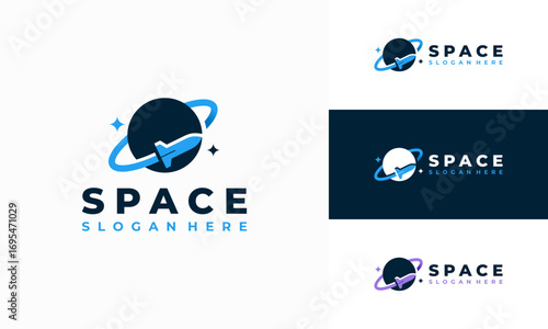 Spaceship Logo designs concept vector, Rocket with Planet logo designs icon template