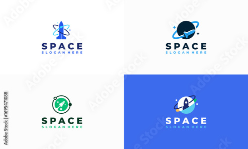 Set of Spaceship Logo designs concept vector, Rocket with Planet logo designs icon template