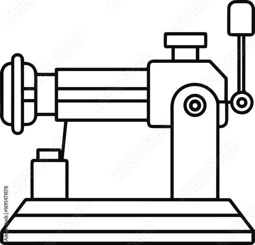 lathe machine line art, black outline, vector and illustration