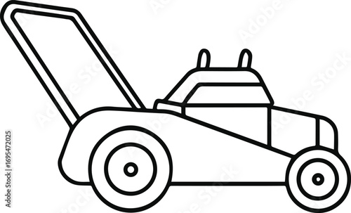 lawn mower vehicle line art, black outline, vector and illustration
