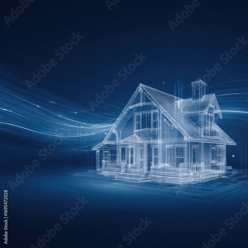 3D house blueprint, digital, abstract, design
