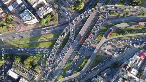 Bogota's northern area taken from the sky, with its characteristic buildings and its usual traffic