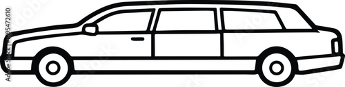 limousine line art, black outline, vector and illustration