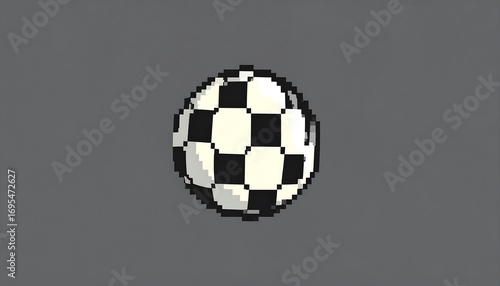 Retro pixel art soccer ball illustration against neutral background
