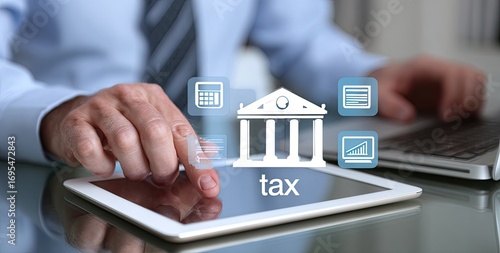 Businessman uses tablet to access tax information