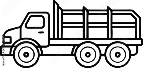 log carrier truck line art, black outline, vector and illustration