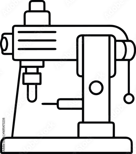 milling machine line art, black outline, vector and illustration